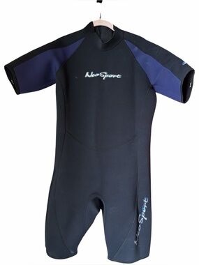 Adult Short Sleeve Wetsuit - Black & Navy Vintage Swimming Diving Surfing Beach